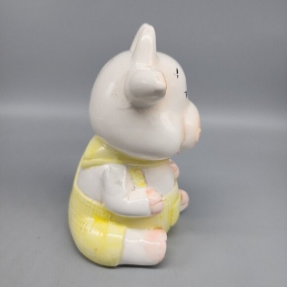 Vintage Berco Ceramic Grey Spotted Cow in Yellow Overalls Bank Rubber Plug 5.75" - Picture 4 of 6